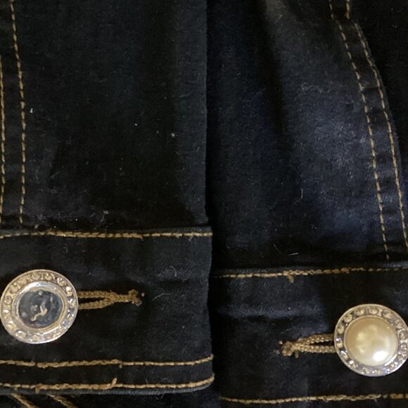 Quacker Factory Black Denim/Jean Jacket Pearl Buttons Beaded Studed Sz XS #57X - Picture 7 of 9
